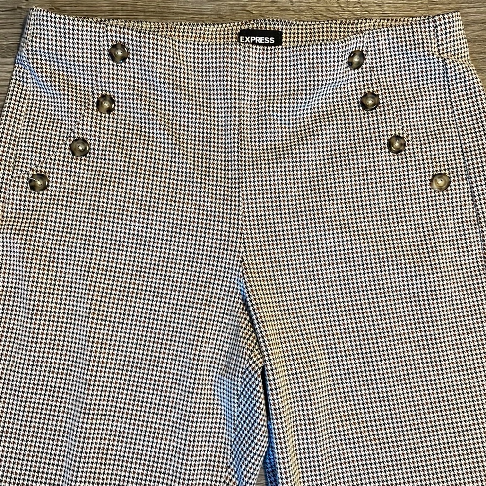 Large Express Brown Black Stretch Knit Wide Leg High Rise Pull On Pant